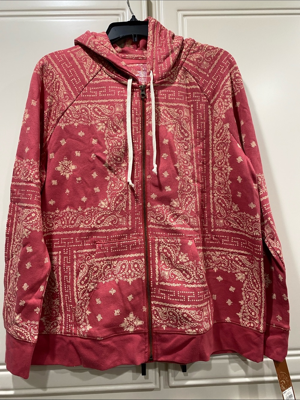NWT sonoma bandana paisley pink salmon zip up hoodie XL